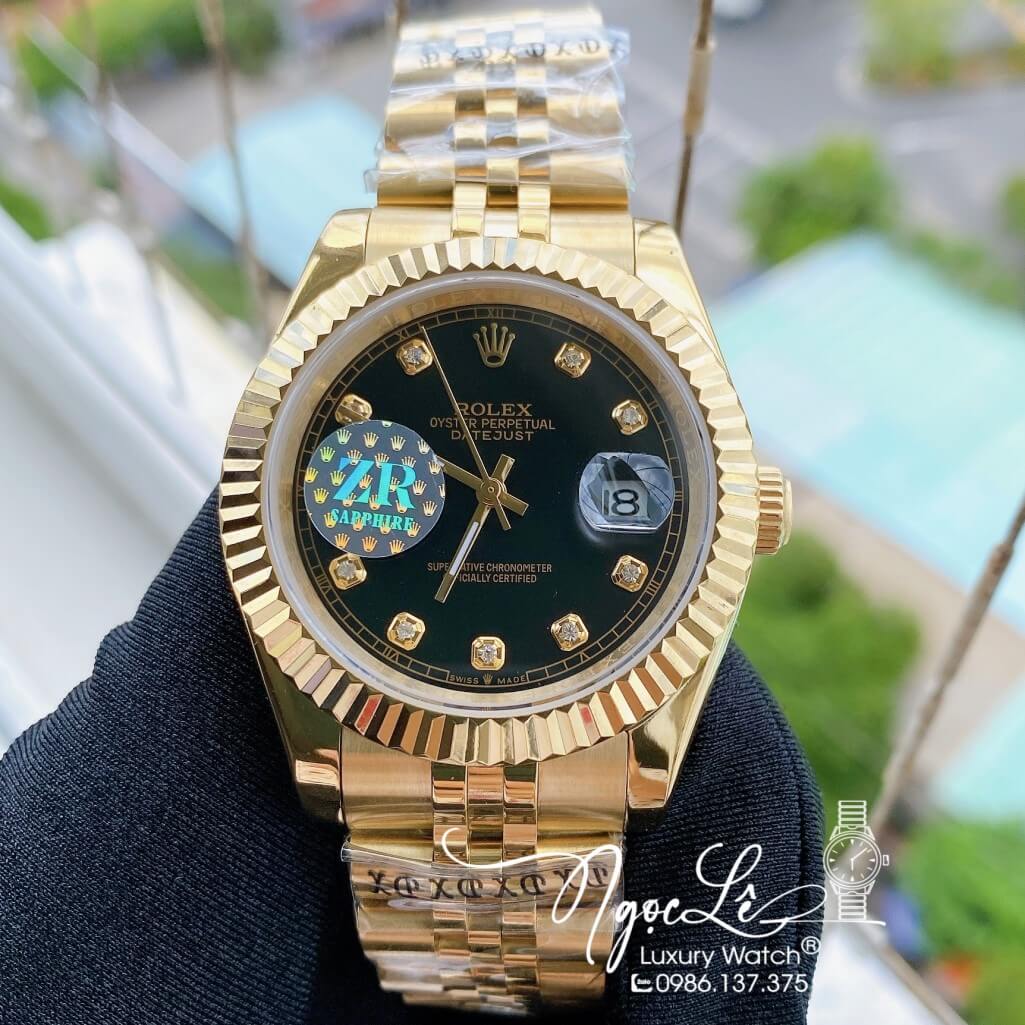 Đồng Hồ Nam Rolex Datejust Máy Cơ Tự Động Dây Kim Loại Vàng Mặt Đen 41mm