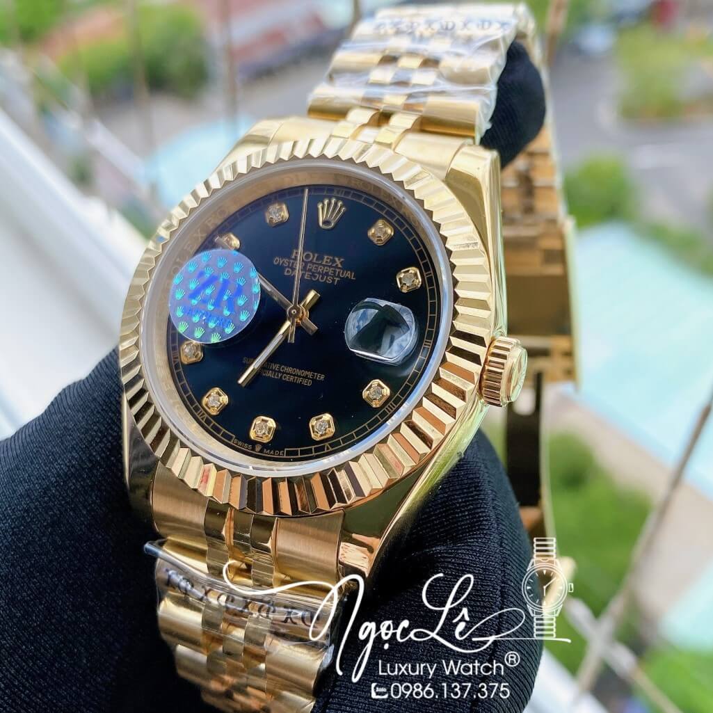 Đồng Hồ Nam Rolex Datejust Máy Cơ Tự Động Dây Kim Loại Vàng Mặt Đen 41mm