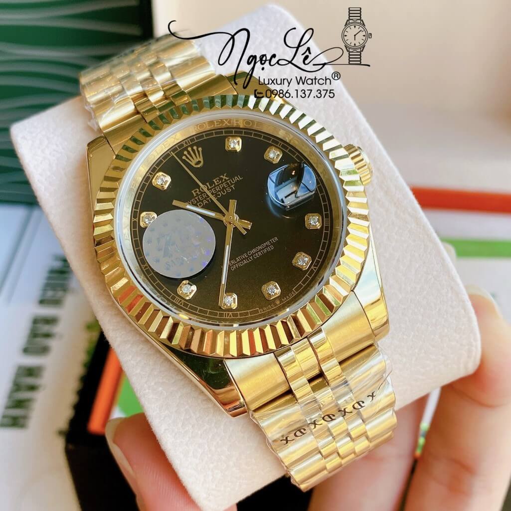 Đồng Hồ Rolex Datejust Automatic Nam Dây Kim Loại Vàng Mặt Đen 41mm