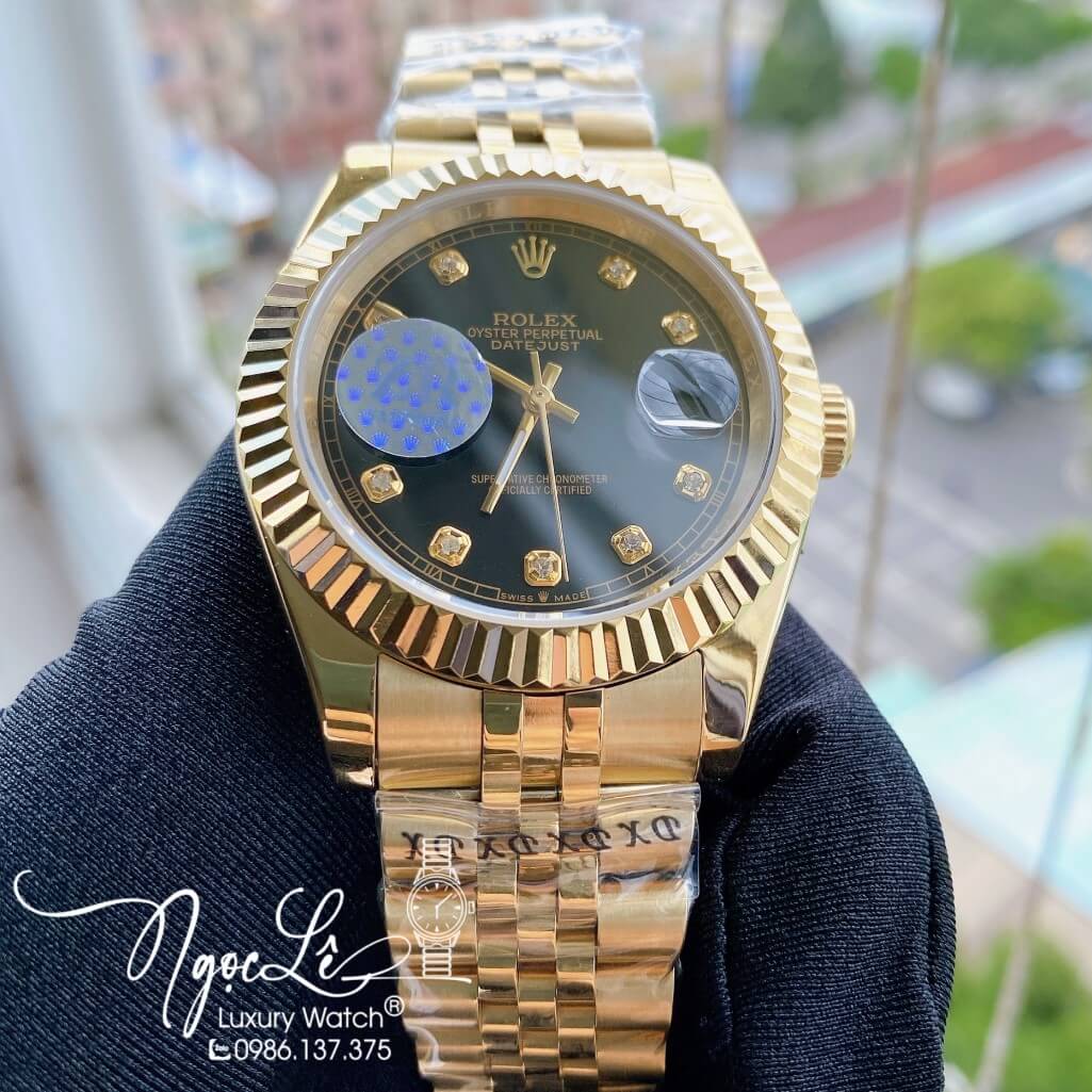 Đồng Hồ Nam Rolex Datejust Máy Cơ Tự Động Dây Kim Loại Vàng Mặt Đen 41mm