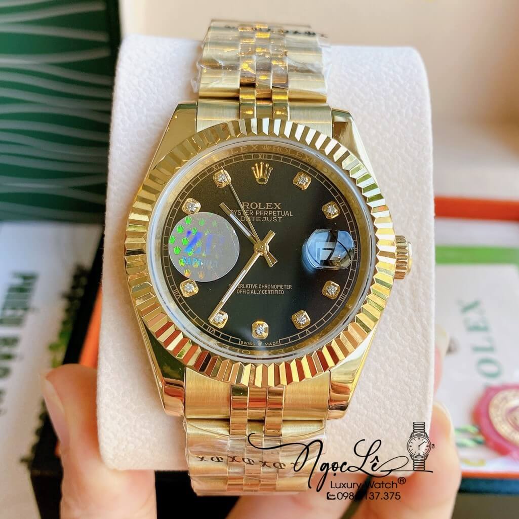 Đồng Hồ Rolex Datejust Automatic Nam Dây Kim Loại Vàng Mặt Đen 41mm