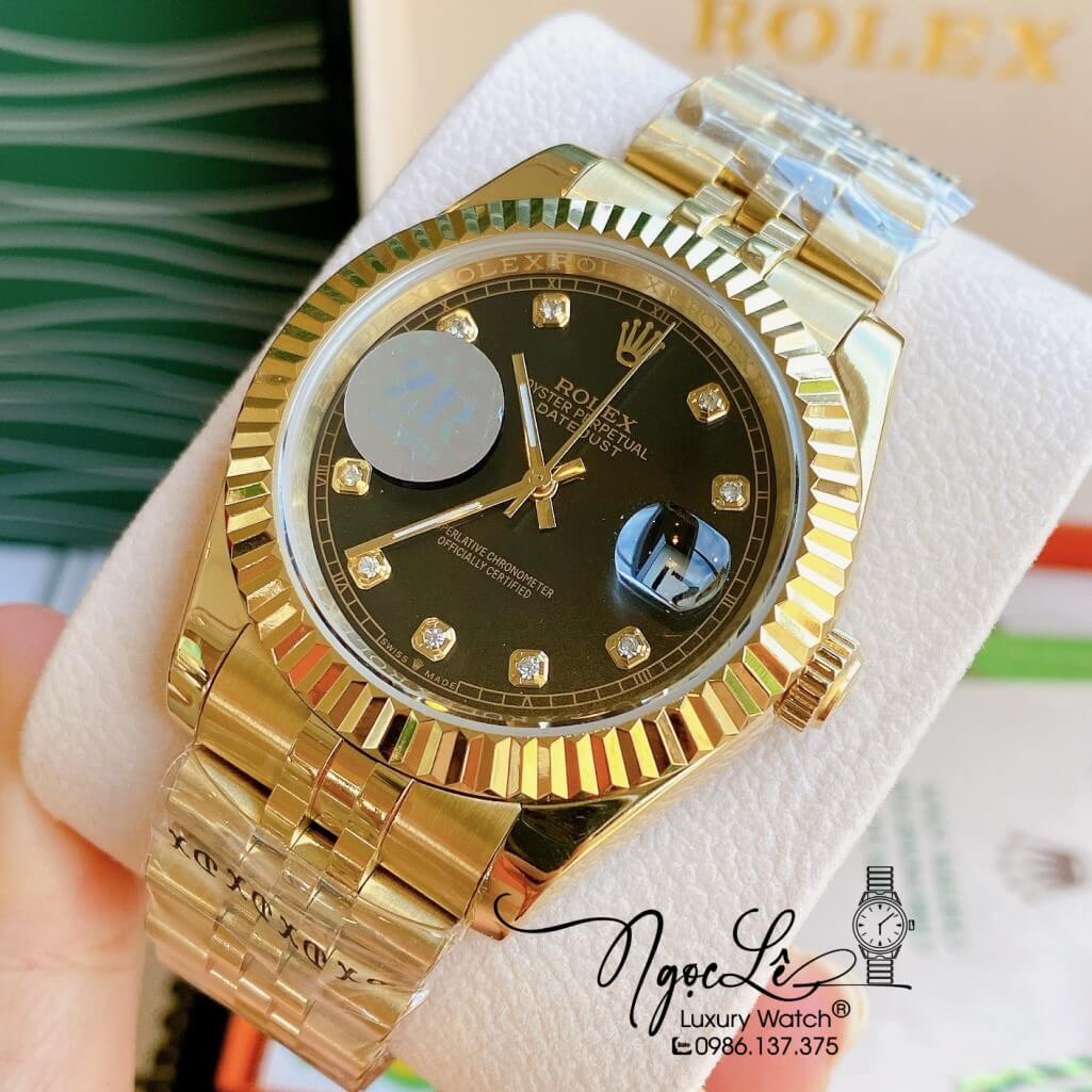 Đồng Hồ Rolex Datejust Automatic Nam Dây Kim Loại Vàng Mặt Đen 41mm