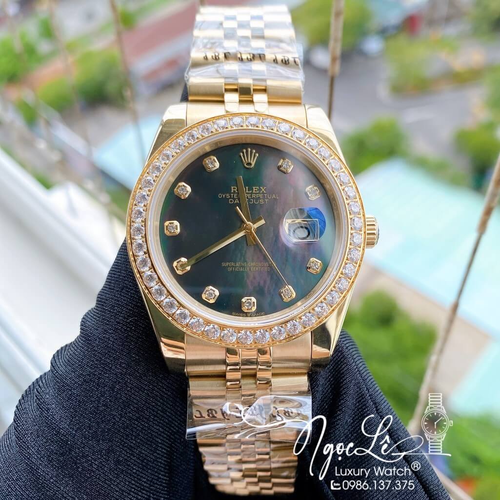 Đồng Hồ Rolex Datejust Nam Automatic Màu Vàng Mặt Xà Cừ Viền Đá 41mm