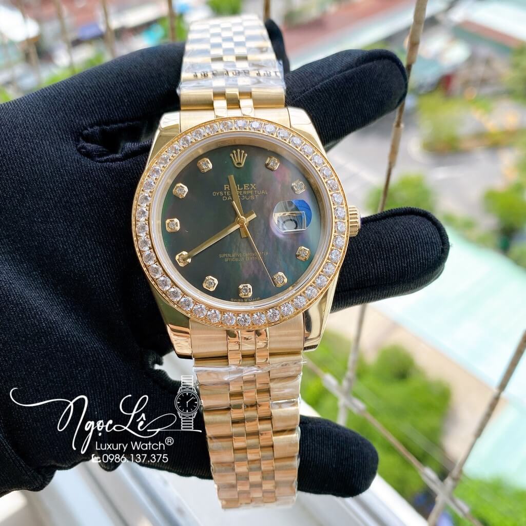 Đồng Hồ Rolex Datejust Nam Automatic Màu Vàng Mặt Xà Cừ Viền Đá 41mm