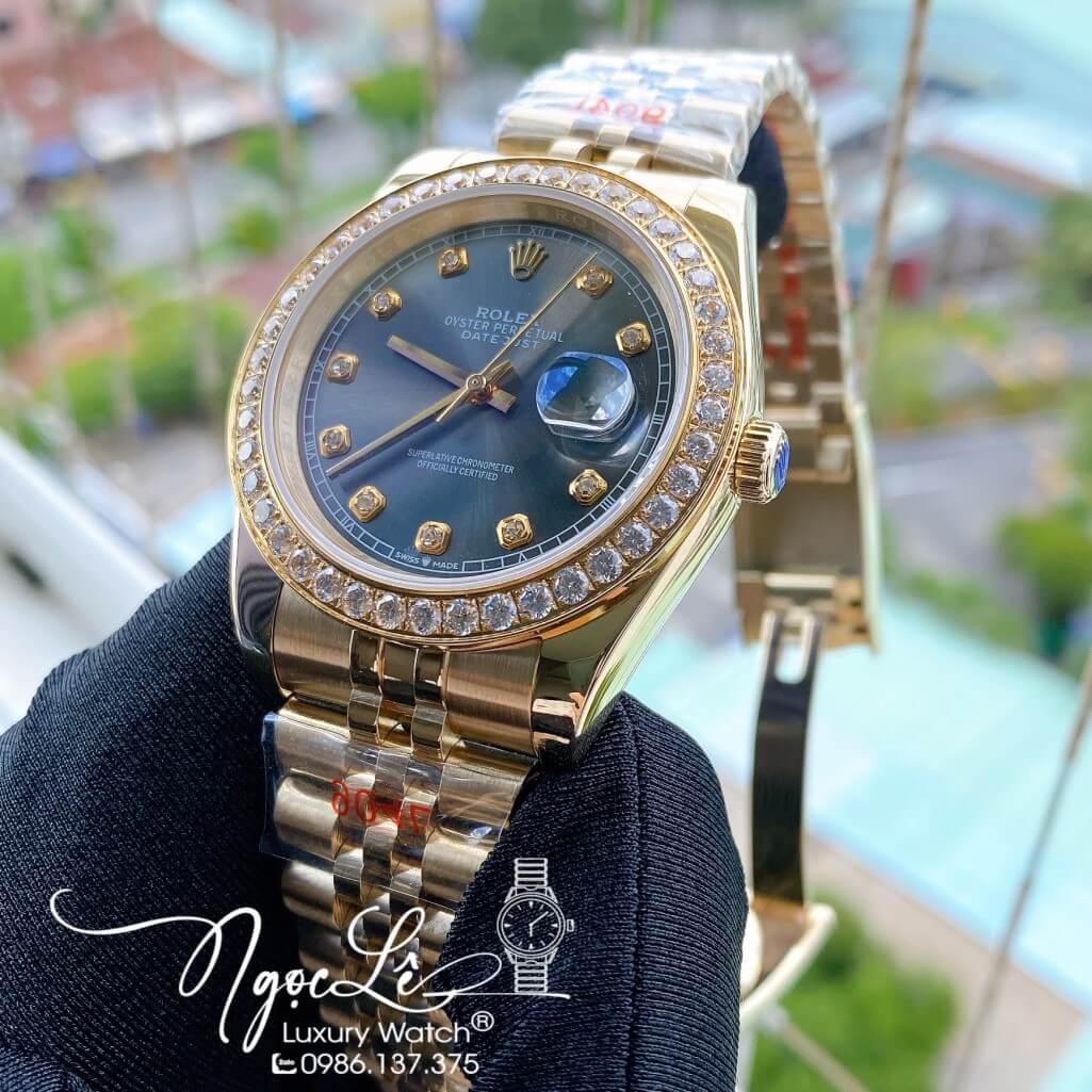 Đồng Hồ Rolex Datejust Nam Automatic Màu Demi Vàng Mặt Xám Viền Đá 41mm