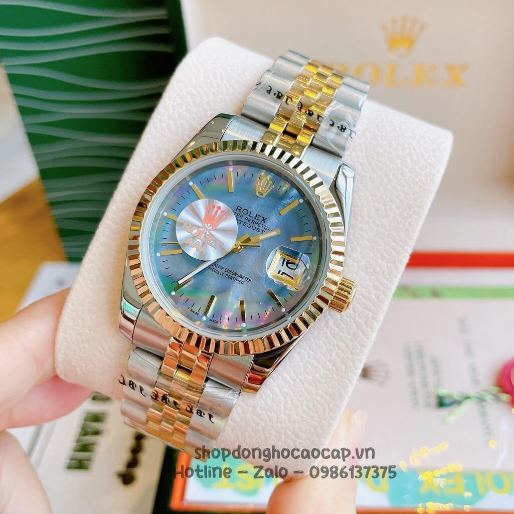 Đồng Hồ Rolex Datejust Cơ Tự Động Dây Kim Loại Demi Mặt Xanh Xà Cừ 36mm Unisex