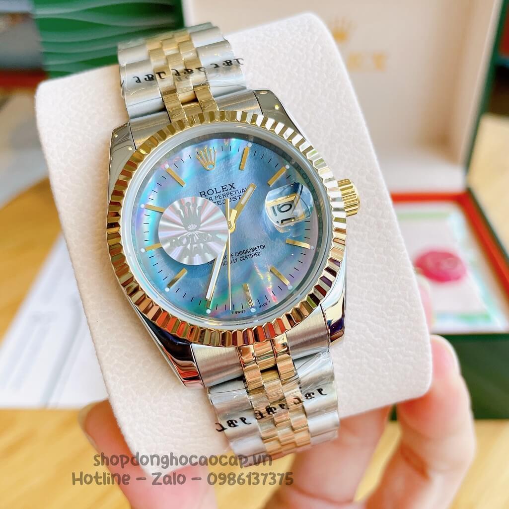 Đồng Hồ Rolex Datejust Cơ Tự Động Dây Kim Loại Demi Mặt Xanh Xà Cừ 36mm Unisex