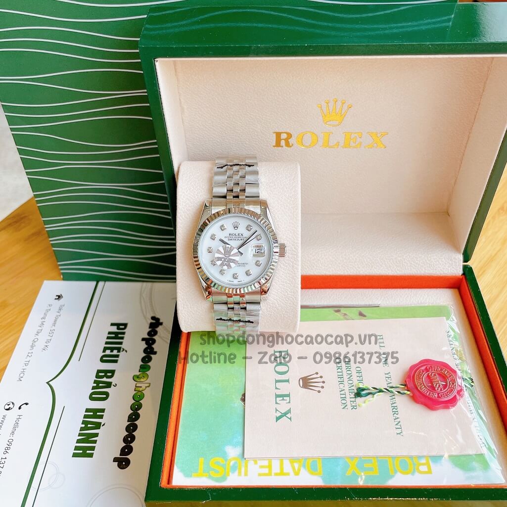 Đồng Hồ Rolex Datejust Cơ Tự Động Dây Kim Loại Bạc Mặt Trắng Xà Cừ 36mm Unisex