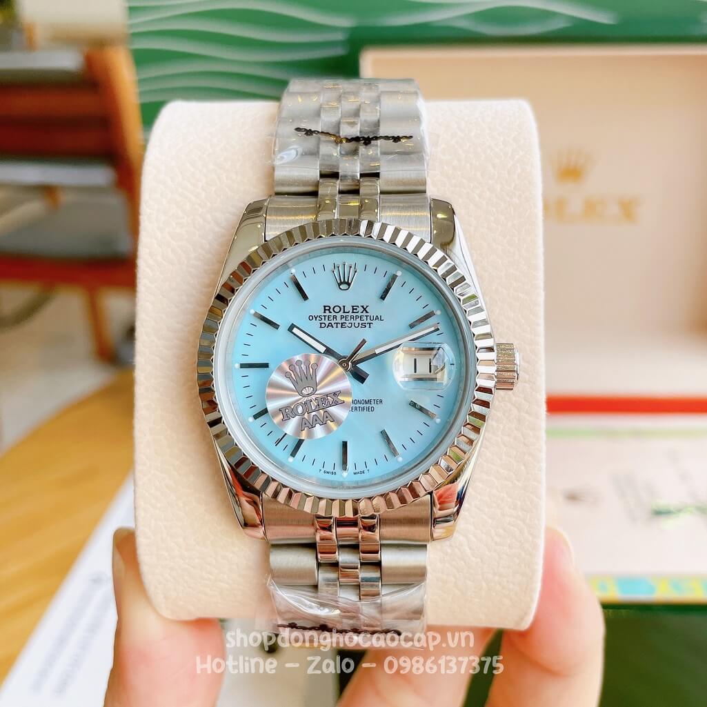 Đồng Hồ Rolex Datejust Cơ Tự Động Dây Kim Loại Bạc Mặt Xanh Xà Cừ 36mm Unisex