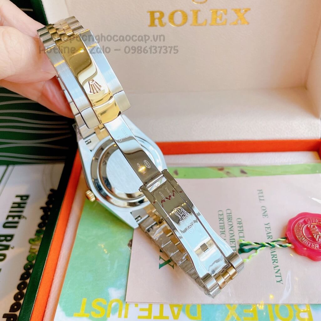 Đồng Hồ Rolex Datejust Cơ Tự Động Nam Dây Kim Loại Demi Vàng Mặt Đen Vân 3D 41mm