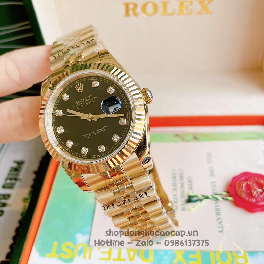 Đồng Hồ Rolex Datejust Cơ Tự Động Nam Màu Vàng Mặt Đen 41mm