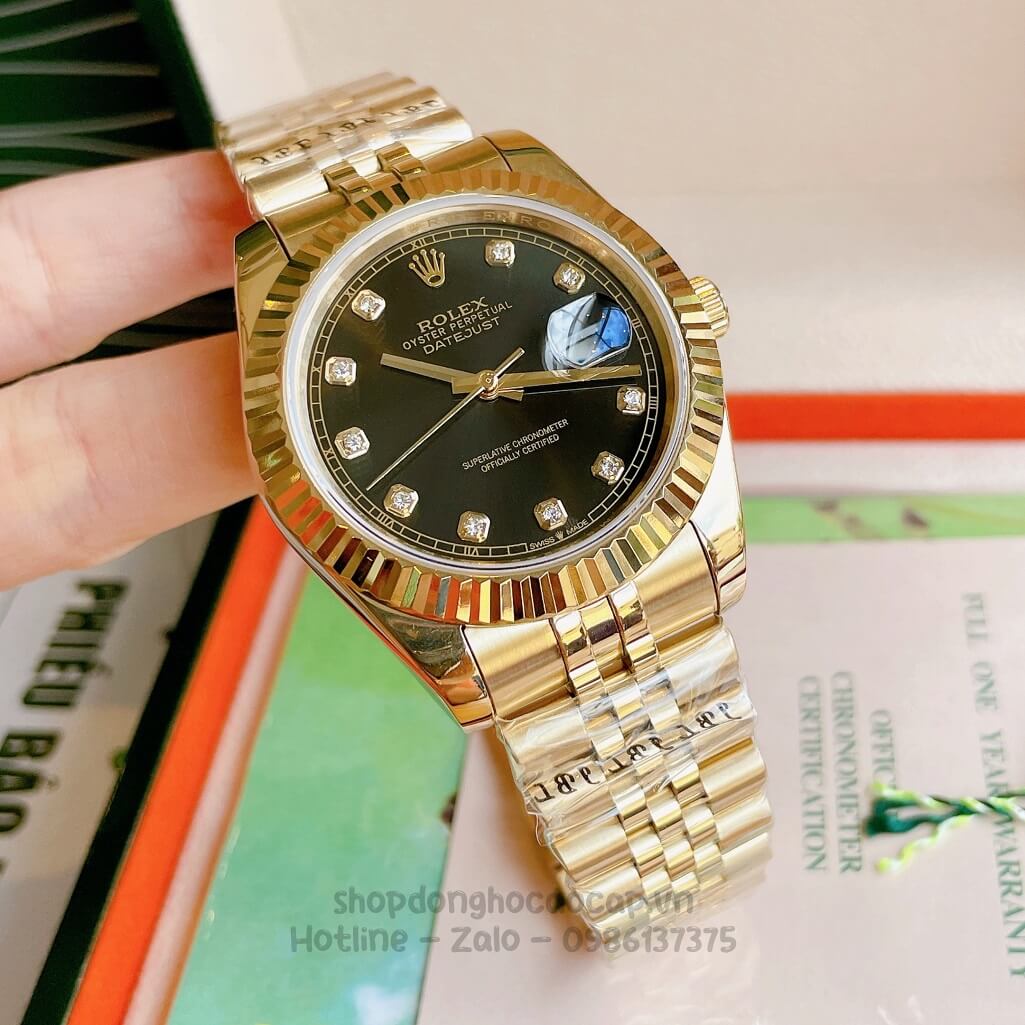 Đồng Hồ Rolex Datejust Cơ Tự Động Nam Màu Vàng Mặt Đen 41mm