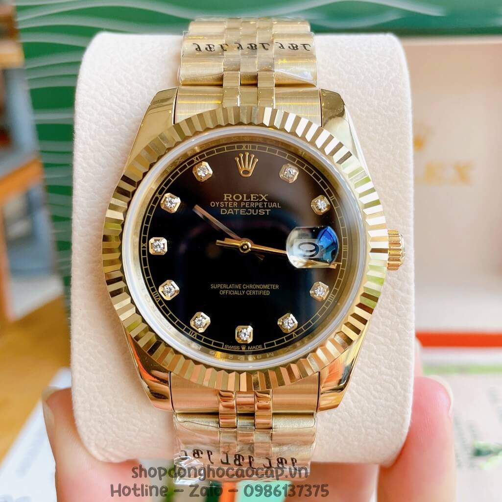 Đồng Hồ Rolex Datejust Cơ Tự Động Nam Màu Vàng Mặt Đen 41mm