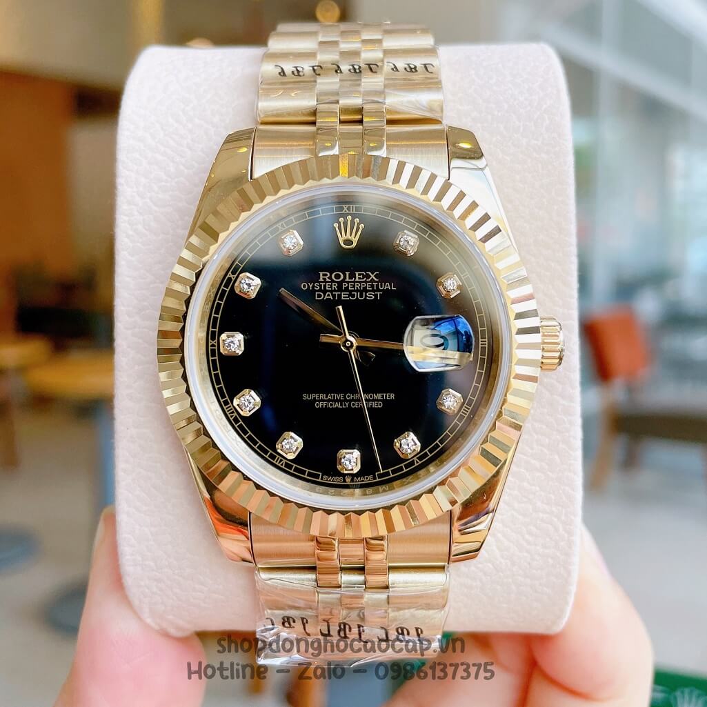 Đồng Hồ Rolex Datejust Cơ Tự Động Nam Màu Vàng Mặt Đen 41mm