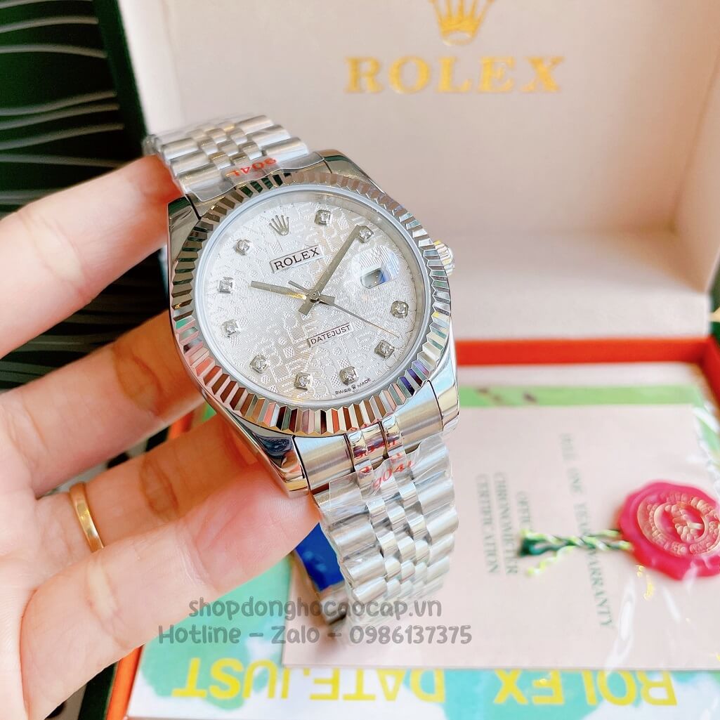 Đồng Hồ Rolex Datejust Cơ Tự Động Nam Dây Thép Silver Mặt Vân 3D 41mm