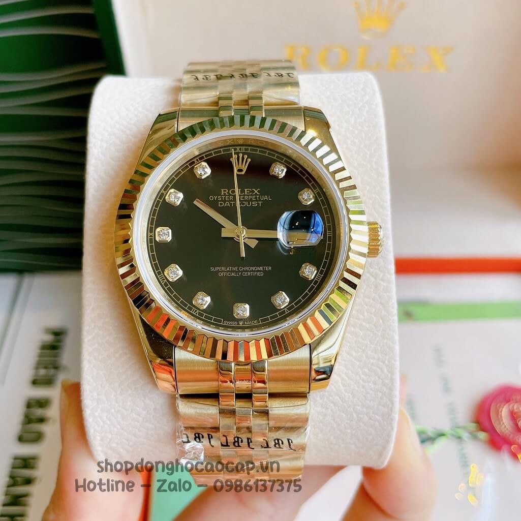 Đồng Hồ Rolex Datejust Cơ Tự Động Nam Màu Vàng Mặt Đen 41mm