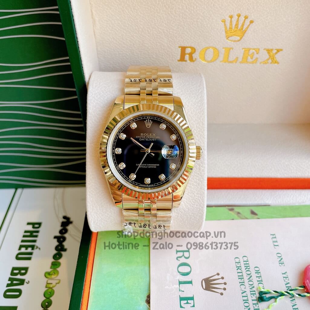 Đồng Hồ Rolex Datejust Cơ Tự Động Nam Màu Vàng Mặt Đen 41mm