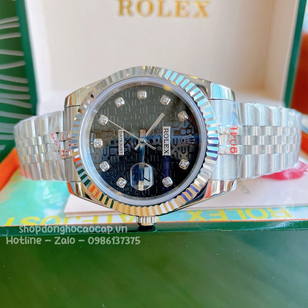 Đồng Hồ Rolex Datejust Cơ Tự Động Nam Dây Thép Silver Mặt Đen Vân 3D 41mm