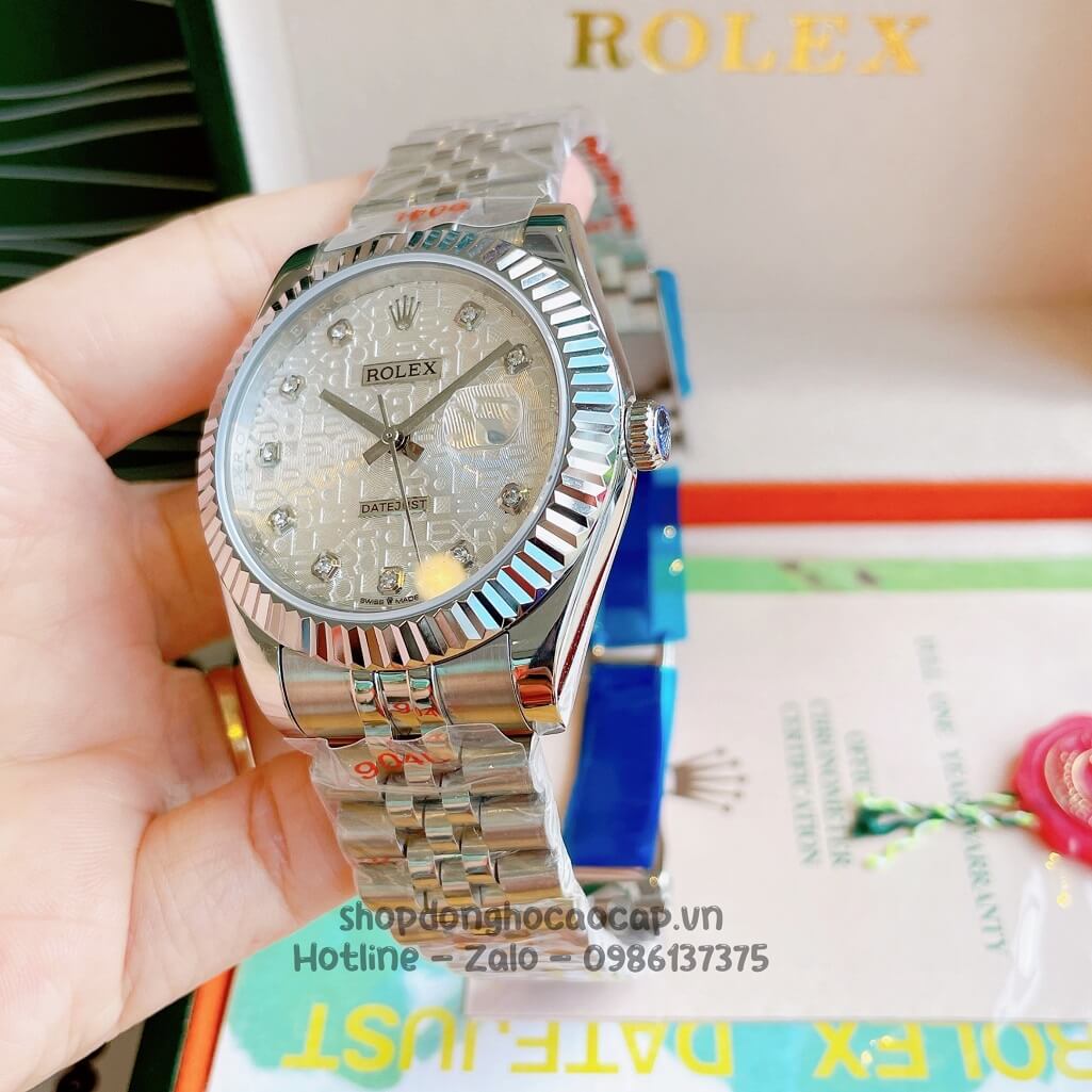 Đồng Hồ Rolex Datejust Cơ Tự Động Nam Dây Thép Silver Mặt Vân 3D 41mm