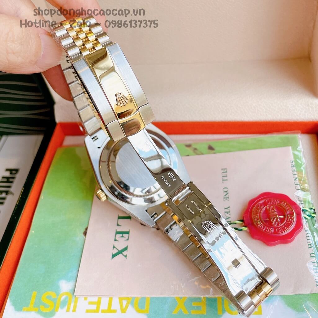 Đồng Hồ Rolex Datejust Cơ Tự Động Nam Dây Kim Loại Demi Vàng Mặt Đen Vân 3D 41mm
