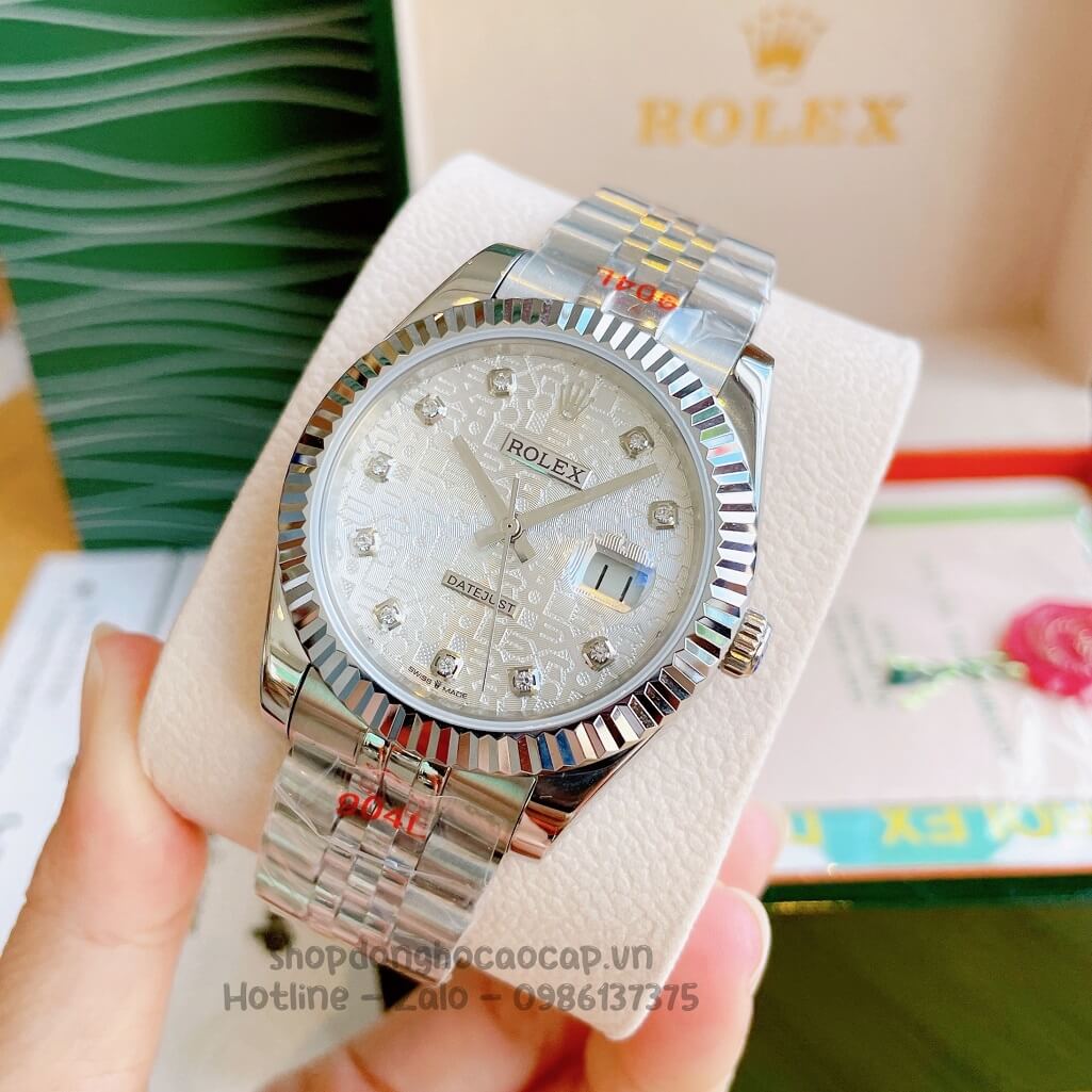 Đồng Hồ Rolex Datejust Cơ Tự Động Nam Dây Thép Silver Mặt Vân 3D 41mm