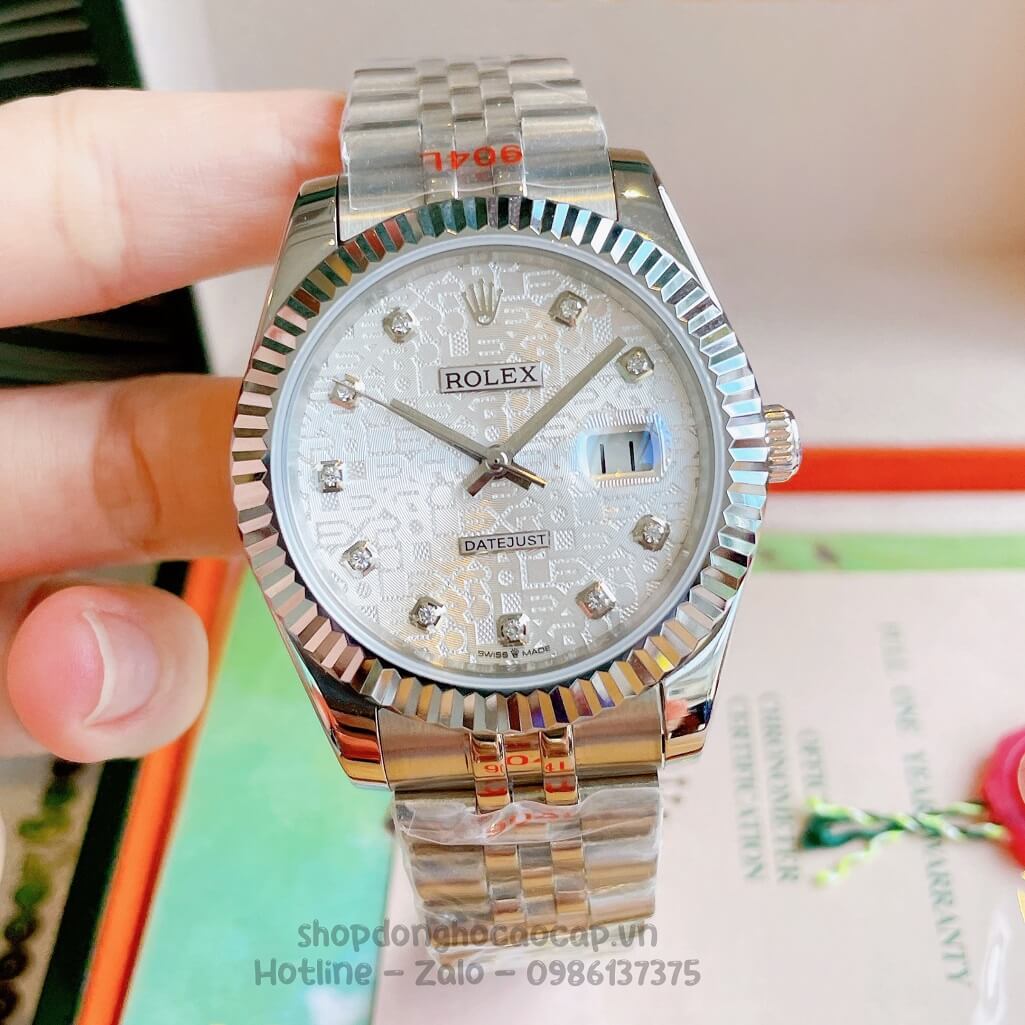 Đồng Hồ Rolex Datejust Cơ Tự Động Nam Dây Thép Silver Mặt Vân 3D 41mm