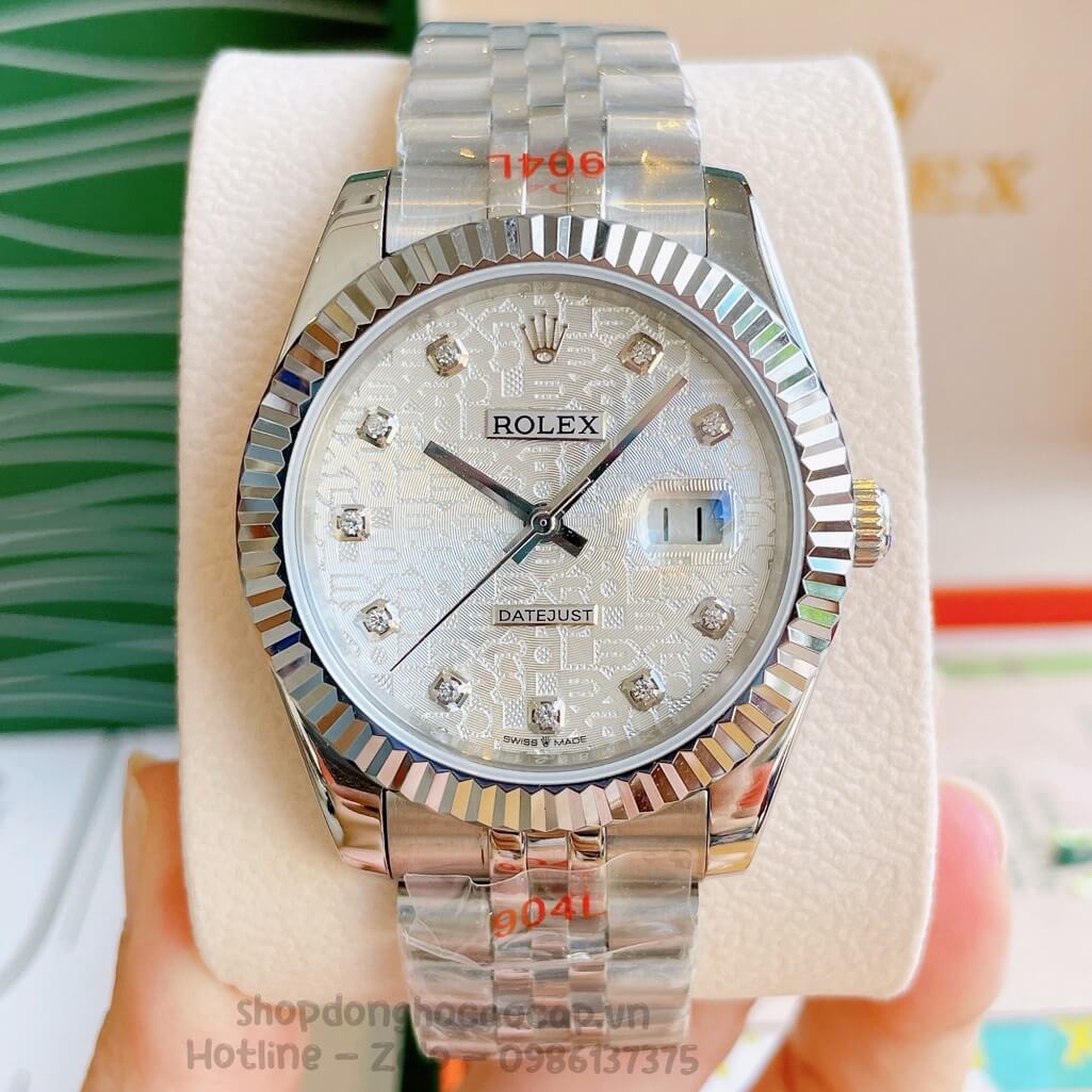 Đồng Hồ Rolex Datejust Cơ Tự Động Nam Dây Thép Silver Mặt Vân 3D 41mm