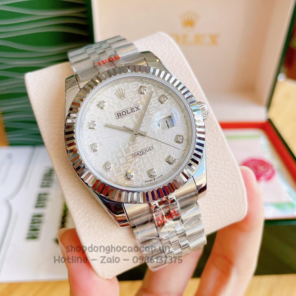 Đồng Hồ Rolex Datejust Cơ Tự Động Nam Dây Thép Silver Mặt Vân 3D 41mm