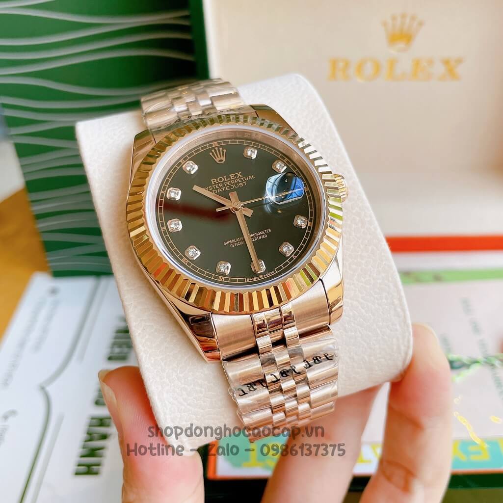 Đồng Hồ Rolex Datejust Cơ Tự Động Nam Màu Rose Mặt Đen 41mm