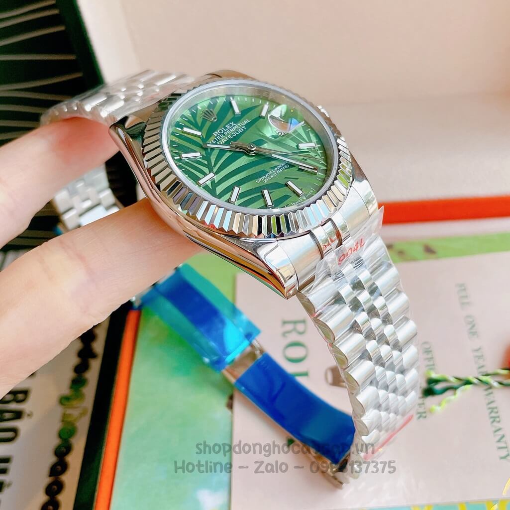 Đồng Hồ Rolex Datejust Cơ Tự Động Nam Dây Thép Silver Mặt Xanh Lá Phản Quang 41mm