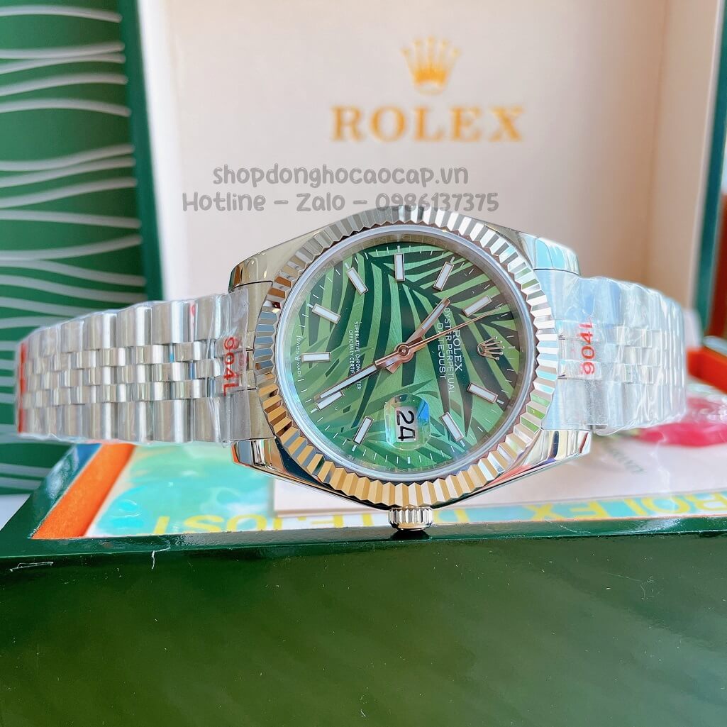 Đồng Hồ Rolex Datejust Cơ Tự Động Nam Dây Thép Silver Mặt Xanh Lá Phản Quang 41mm