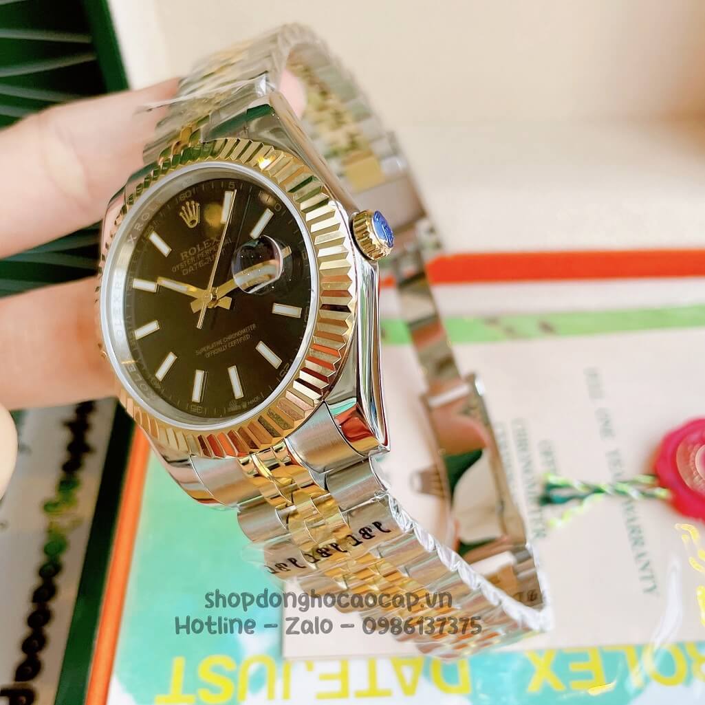 Đồng Hồ Rolex Datejust Cơ Tự Động Nam Demi Vàng Mặt Đen Phản Quang 41mm