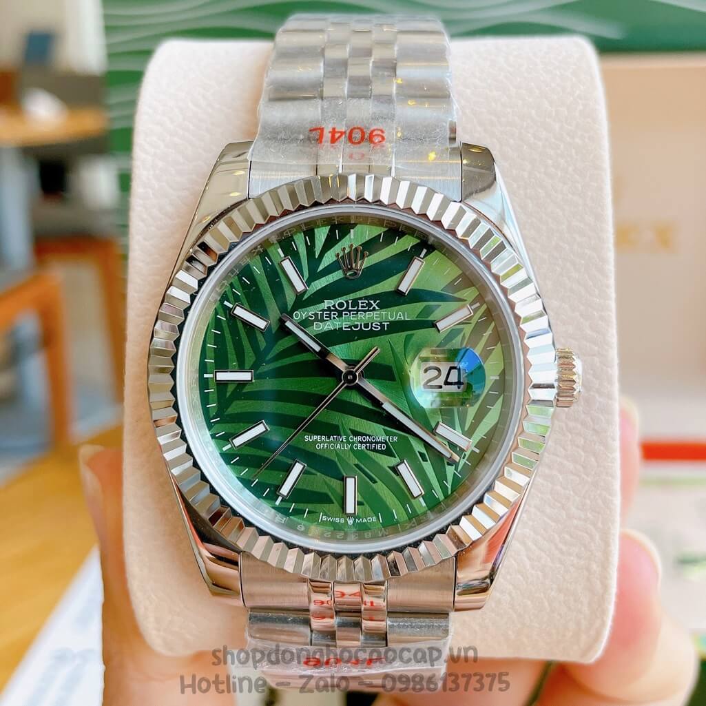 Đồng Hồ Rolex Datejust Cơ Tự Động Nam Dây Thép Silver Mặt Xanh Lá Phản Quang 41mm