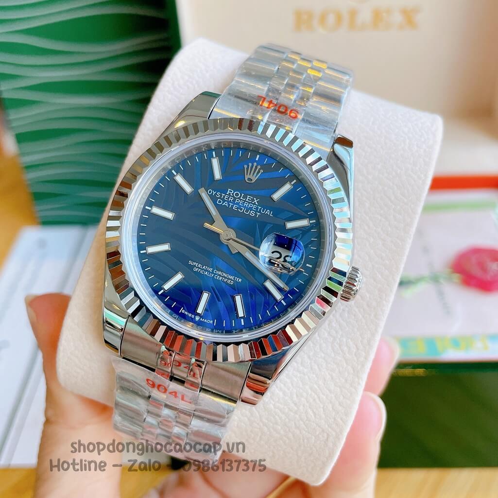Đồng Hồ Rolex Datejust Cơ Tự Động Nam Dây Thép Silver Mặt Xanh Phản Quang 41mm