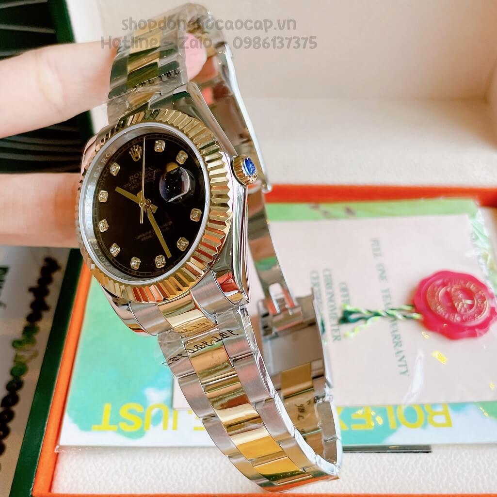 Đồng Hồ Rolex Datejust Cơ Tự Động Nam Dây Kim Loại Demi Vàng Mặt Đen 41mm