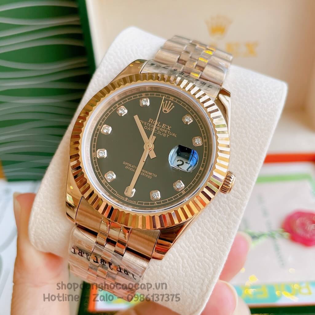 Đồng Hồ Rolex Datejust Cơ Tự Động Nam Màu Rose Mặt Đen 41mm