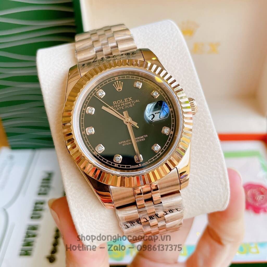 Đồng Hồ Rolex Datejust Cơ Tự Động Nam Màu Rose Mặt Đen 41mm