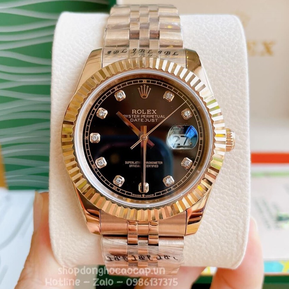 Đồng Hồ Rolex Datejust Cơ Tự Động Nam Màu Rose Mặt Đen 41mm