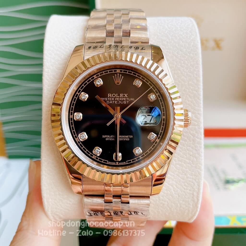 Đồng Hồ Rolex Datejust Cơ Tự Động Nam Màu Rose Mặt Đen 41mm