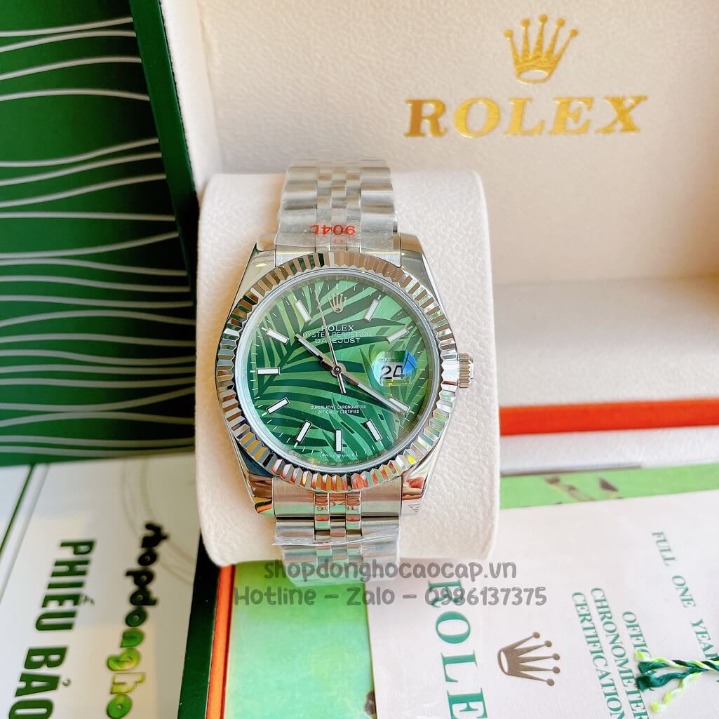 Đồng Hồ Rolex Datejust Cơ Tự Động Nam Dây Thép Silver Mặt Xanh Lá Phản Quang 41mm