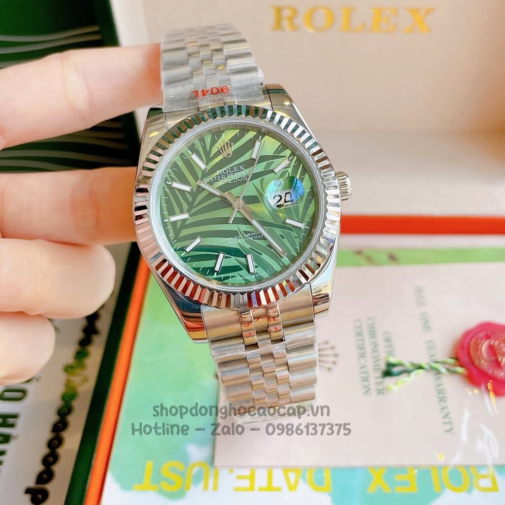 Đồng Hồ Rolex Datejust Cơ Tự Động Nam Dây Thép Silver Mặt Xanh Lá Phản Quang 41mm