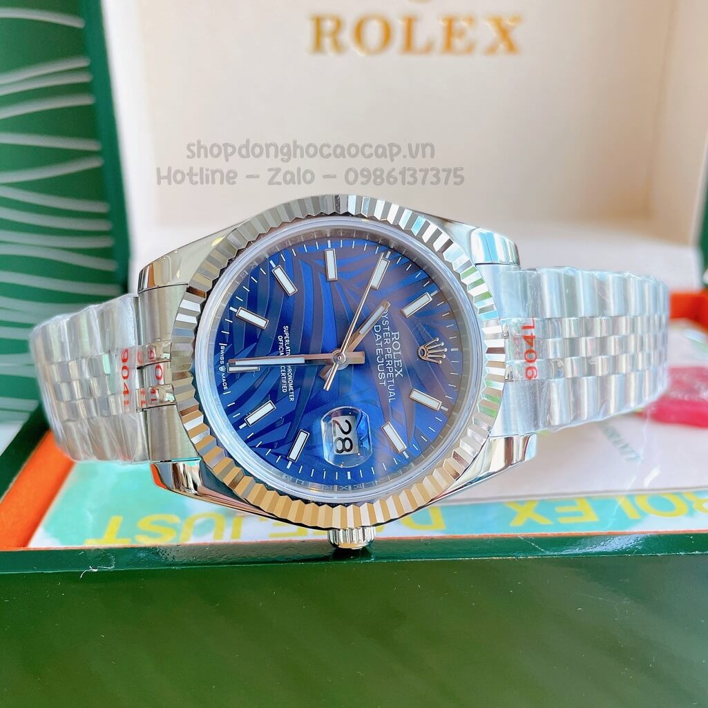 Đồng Hồ Rolex Datejust Cơ Tự Động Nam Dây Thép Silver Mặt Xanh Phản Quang 41mm