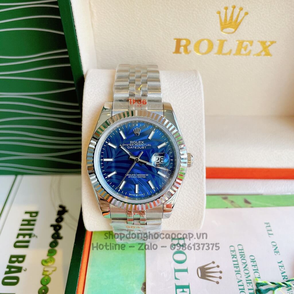 Đồng Hồ Rolex Datejust Cơ Tự Động Nam Dây Thép Silver Mặt Xanh Phản Quang 41mm