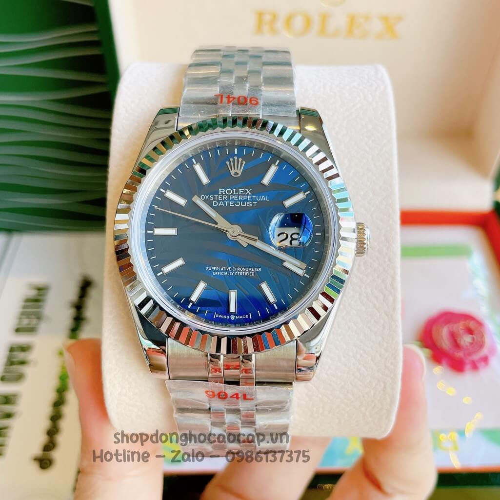 Đồng Hồ Rolex Datejust Cơ Tự Động Nam Dây Thép Silver Mặt Xanh Phản Quang 41mm