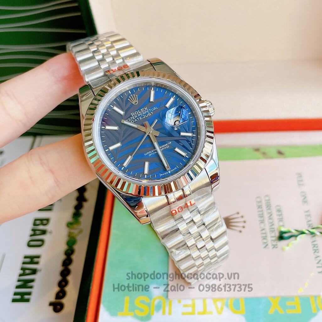 Đồng Hồ Rolex Datejust Cơ Tự Động Nam Dây Thép Silver Mặt Xanh Phản Quang 41mm