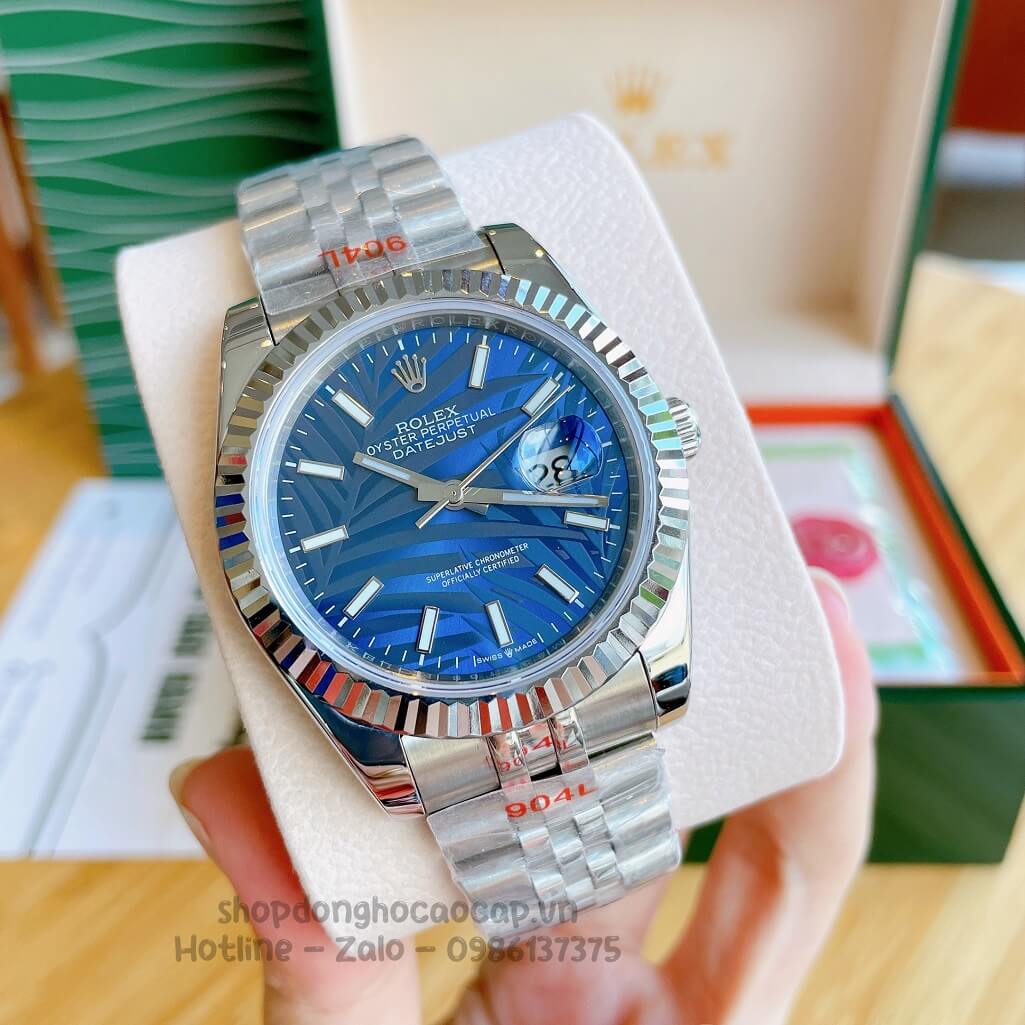 Đồng Hồ Rolex Datejust Cơ Tự Động Nam Dây Thép Silver Mặt Xanh Phản Quang 41mm