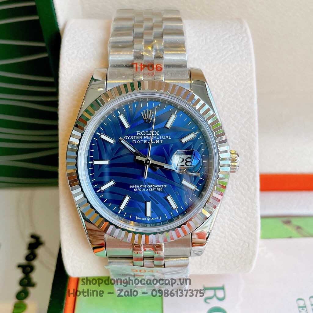 Đồng Hồ Rolex Datejust Cơ Tự Động Nam Dây Thép Silver Mặt Xanh Phản Quang 41mm