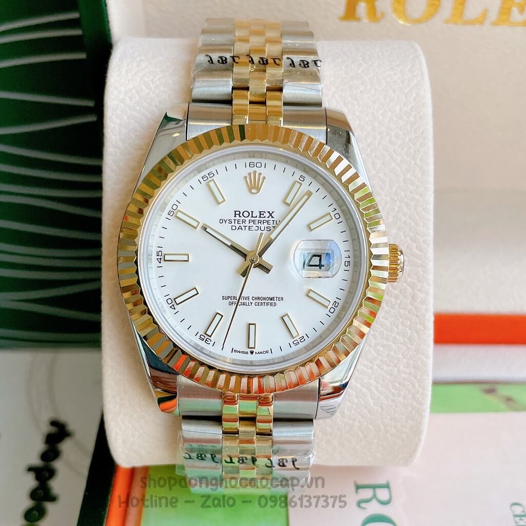 Đồng Hồ Rolex Datejust Cơ Tự Động Nam Demi Vàng Phản Quang 41mm