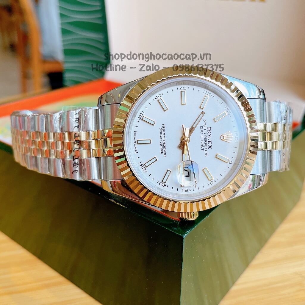 Đồng Hồ Rolex Datejust Cơ Tự Động Nam Demi Vàng Phản Quang 41mm