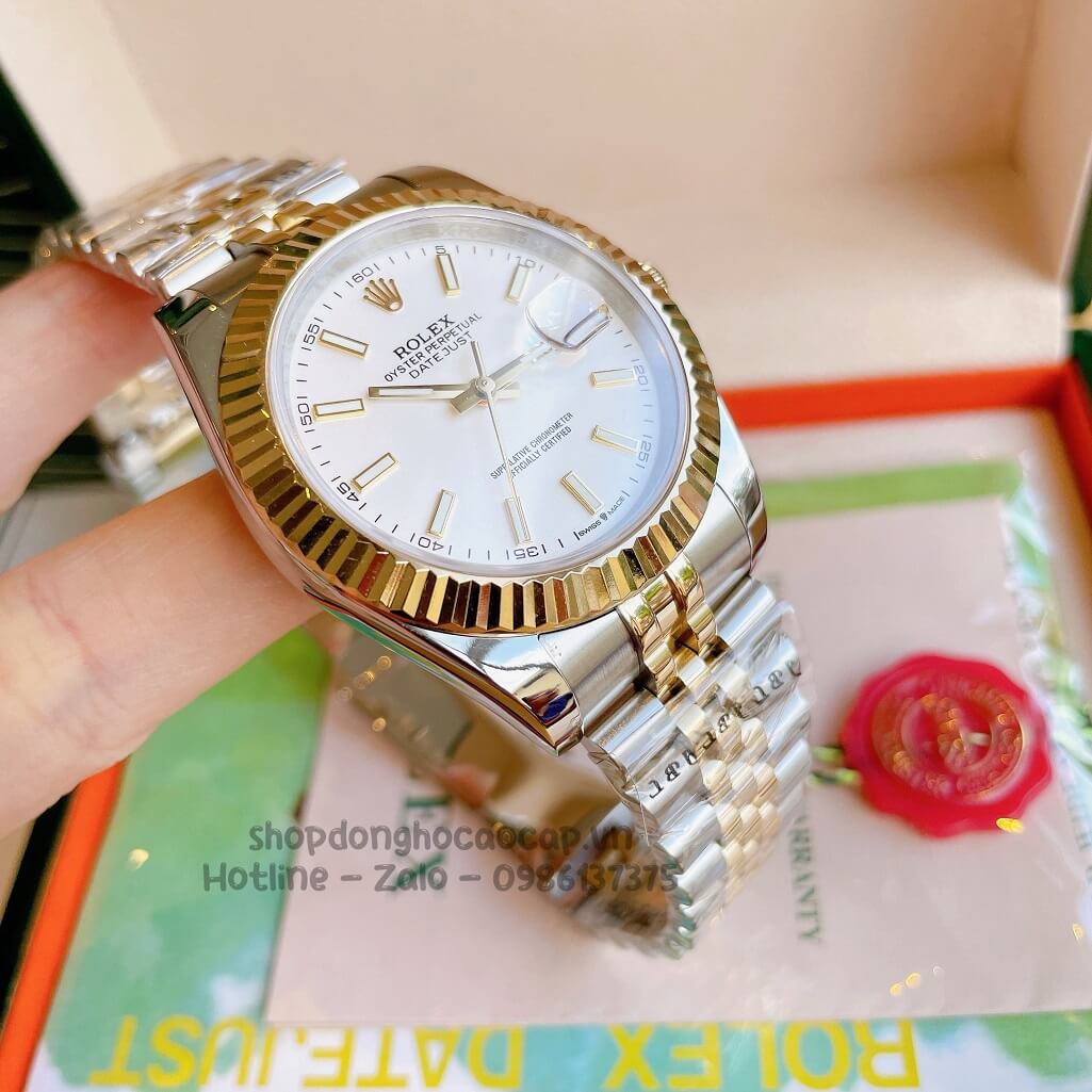 Đồng Hồ Rolex Datejust Cơ Tự Động Nam Demi Vàng Phản Quang 41mm